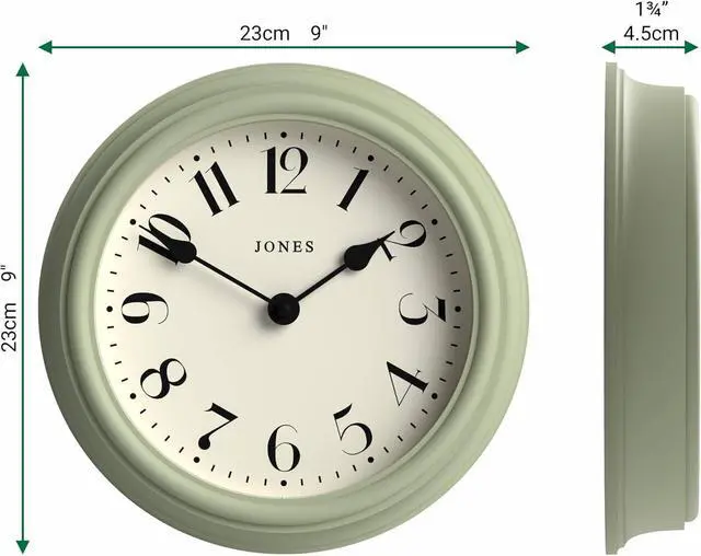 Alt view image 4 of 7 - JONES CLOCKS® Frieze Wall Clock | Small Elegant Classic Round Clock | 9 inch | Green | Pretty Design Ideal for The Kitchen, Living Room, Bedroom, Large or Small Spaces