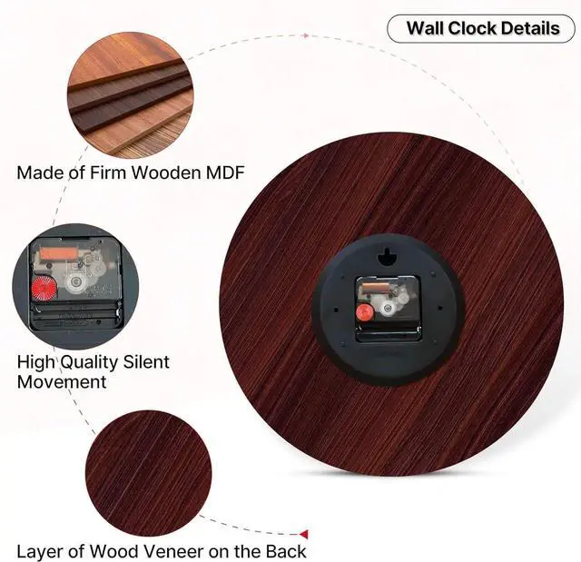 Alt view image 4 of 5 - Vintage French Floral Wall Clock with Pink Rose Pattern Small Round Silent Non-Ticking Quartz Movement 8 inches Wall Clocks Battery Operated Home Flower Decorative for Bedroom,Living Room