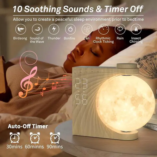 Alt view image 3 of 7 - AIRIVO Alarm Clock for Bedrooms, Sunrise Alarm Clock Wake Up Light for Kids Teens, White Noise Sound Machine, Moon Light Dual Alarms for Heavy Sleepers, Night Light Clock for Preppy Room Decor