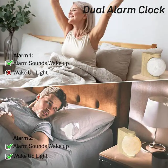 Alt view image 6 of 7 - AIRIVO Alarm Clock for Bedrooms, Sunrise Alarm Clock Wake Up Light for Kids Teens, White Noise Sound Machine, Moon Light Dual Alarms for Heavy Sleepers, Night Light Clock for Preppy Room Decor