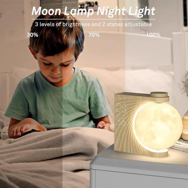 Alt view image 7 of 7 - AIRIVO Alarm Clock for Bedrooms, Sunrise Alarm Clock Wake Up Light for Kids Teens, White Noise Sound Machine, Moon Light Dual Alarms for Heavy Sleepers, Night Light Clock for Preppy Room Decor