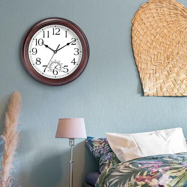 Alt view image 5 of 7 - 14 Inch Outdoor Wall Clock with Thermometers, Vintage Silent Wall Clocks Battery Operated, Retro Non-Ticking Clock Decorative for Living Room, Patio, Kitchen, Office, Bathroom, Bedroom(Bronze)