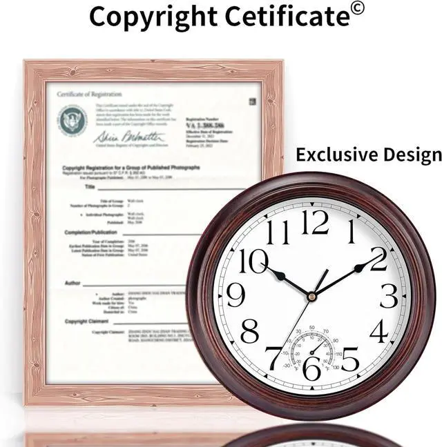 Alt view image 6 of 7 - 14 Inch Outdoor Wall Clock with Thermometers, Vintage Silent Wall Clocks Battery Operated, Retro Non-Ticking Clock Decorative for Living Room, Patio, Kitchen, Office, Bathroom, Bedroom(Bronze)