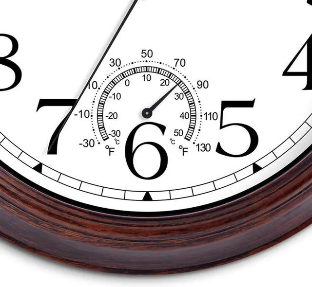 Alt view image 7 of 7 - 14 Inch Outdoor Wall Clock with Thermometers, Vintage Silent Wall Clocks Battery Operated, Retro Non-Ticking Clock Decorative for Living Room, Patio, Kitchen, Office, Bathroom, Bedroom(Bronze)