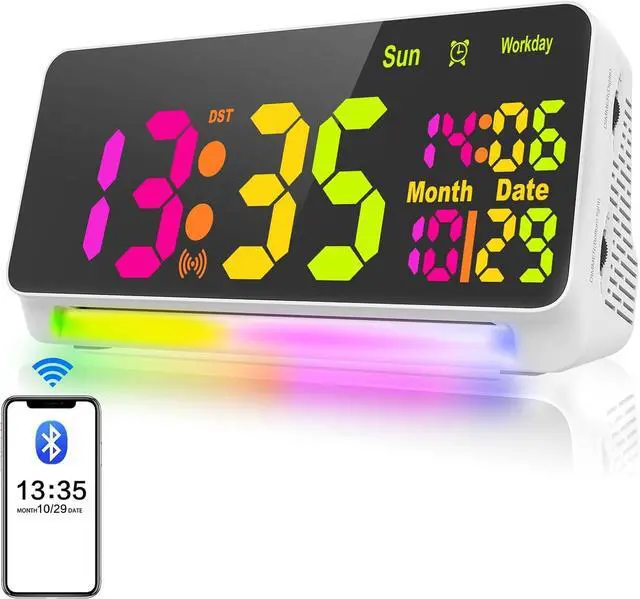 Main image of 120db Super Loud Alarm Clock for Heavy Sleepers, Bluetooth Connection, 15 Wake Up Sounds, 7 Color Night Light, Dynamic RGB Color Changing, 0-100% Dimmer, Snooze, Digital Clock for Bedroom