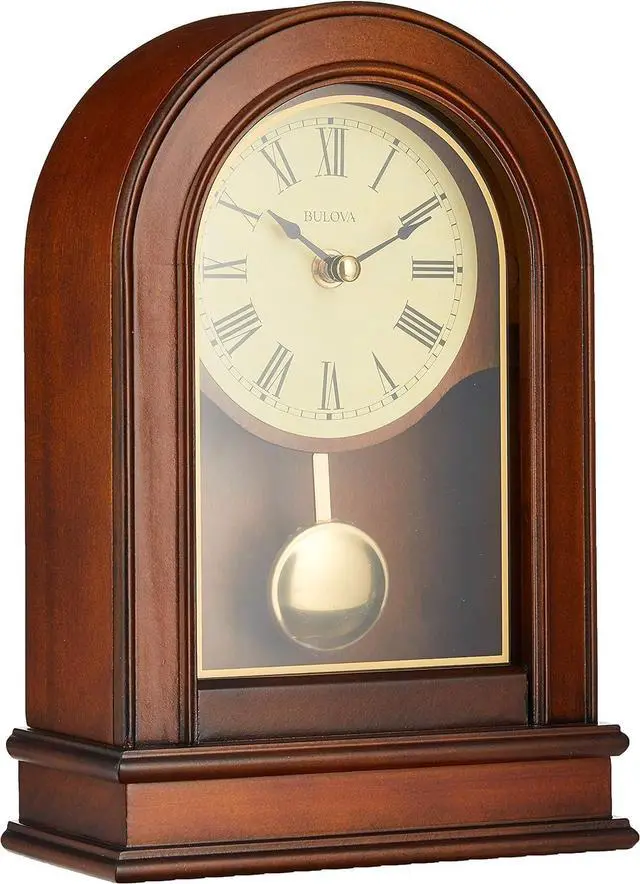 Main image of Bulova B7467 Hardwick Mantel Clock | Traditional Hardwood Case with Walnut Finish | Roman Numerals | Elegant Timepiece for Home or Office