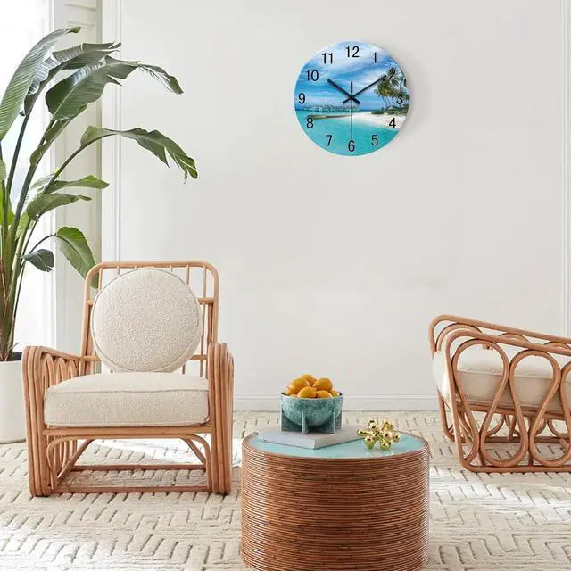 Alt view image 2 of 7 - XFM Beach Wall Clock Battery Operated 12 Inch Blue Wall Clocks Silent Coastal Nautical Clock Decorative for Bathroom Kitchen Living Room Office