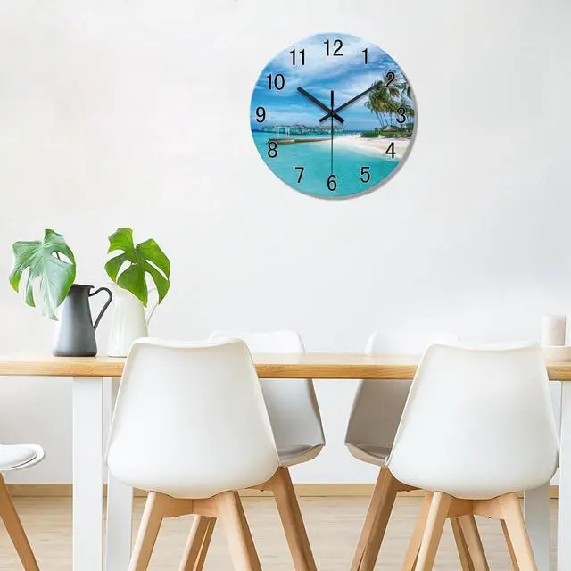 Alt view image 4 of 7 - XFM Beach Wall Clock Battery Operated 12 Inch Blue Wall Clocks Silent Coastal Nautical Clock Decorative for Bathroom Kitchen Living Room Office