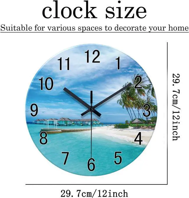 Alt view image 6 of 7 - XFM Beach Wall Clock Battery Operated 12 Inch Blue Wall Clocks Silent Coastal Nautical Clock Decorative for Bathroom Kitchen Living Room Office
