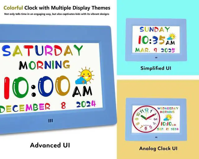Alt view image 3 of 6 - MASSII 2025 Digital Teaching Clock Talking Time, 24 Alarms Custom Reminders, Checklist to-Do List, Auto DST & Calendar Display, Sleep Trainer, Easy to Use for Kids Birthday Gift- Blue with Remote