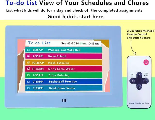 Alt view image 6 of 6 - MASSII 2025 Digital Teaching Clock Talking Time, 24 Alarms Custom Reminders, Checklist to-Do List, Auto DST & Calendar Display, Sleep Trainer, Easy to Use for Kids Birthday Gift- Blue with Remote