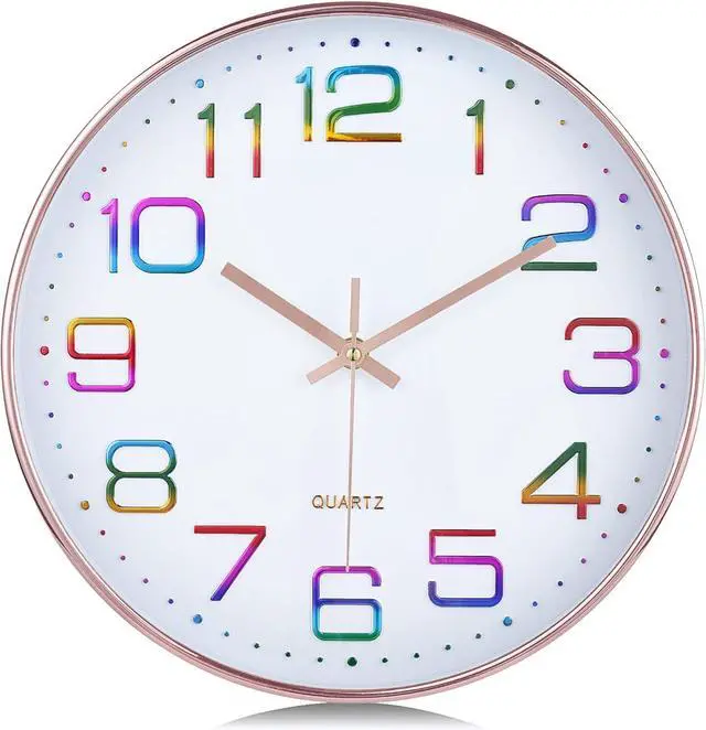 Main image of Lafocuse 12 Inch Colorful Wall Clock Battery Operated for Kitchen Living Room, Silent Rose Gold Analog Clock for Girls Bedroom Home Décor