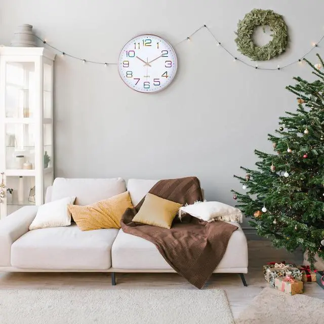 Alt view image 4 of 7 - Lafocuse 12 Inch Colorful Wall Clock Battery Operated for Kitchen Living Room, Silent Rose Gold Analog Clock for Girls Bedroom Home Décor