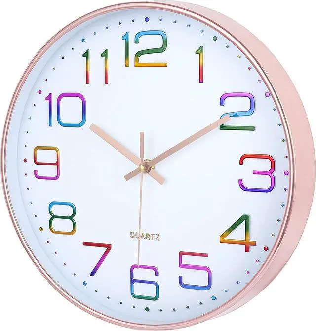 Alt view image 5 of 7 - Lafocuse 12 Inch Colorful Wall Clock Battery Operated for Kitchen Living Room, Silent Rose Gold Analog Clock for Girls Bedroom Home Décor