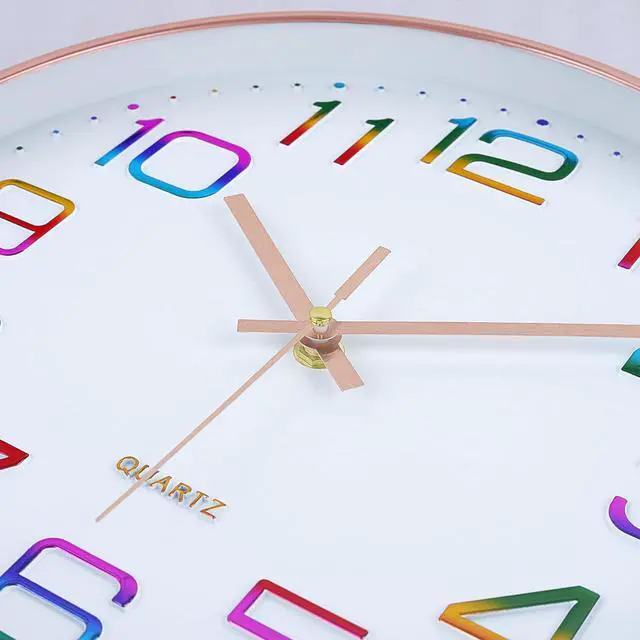 Alt view image 6 of 7 - Lafocuse 12 Inch Colorful Wall Clock Battery Operated for Kitchen Living Room, Silent Rose Gold Analog Clock for Girls Bedroom Home Décor