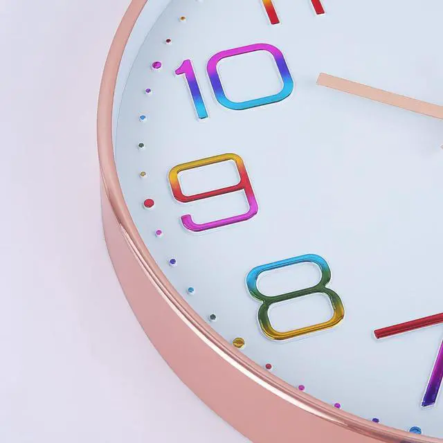 Alt view image 7 of 7 - Lafocuse 12 Inch Colorful Wall Clock Battery Operated for Kitchen Living Room, Silent Rose Gold Analog Clock for Girls Bedroom Home Décor