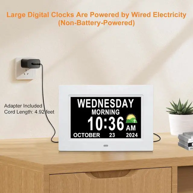 Alt view image 6 of 7 - Digital Calendar Dementia Alarm Clock with Day and Date for Elderly - 15 Alarms 5 Colors Display Digital Clock Large Display Alzheimers Large Digital Clock for Seniors (7in White)