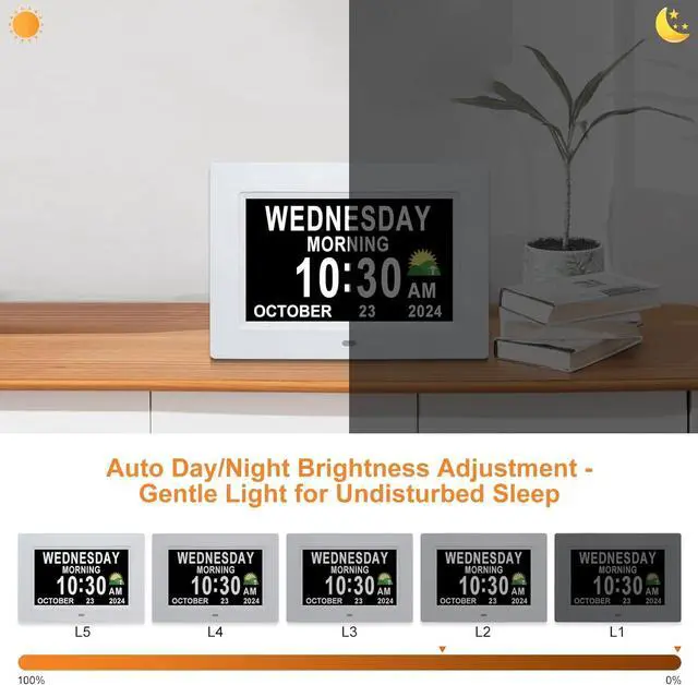 Alt view image 7 of 7 - Digital Calendar Dementia Alarm Clock with Day and Date for Elderly - 15 Alarms 5 Colors Display Digital Clock Large Display Alzheimers Large Digital Clock for Seniors (7in White)