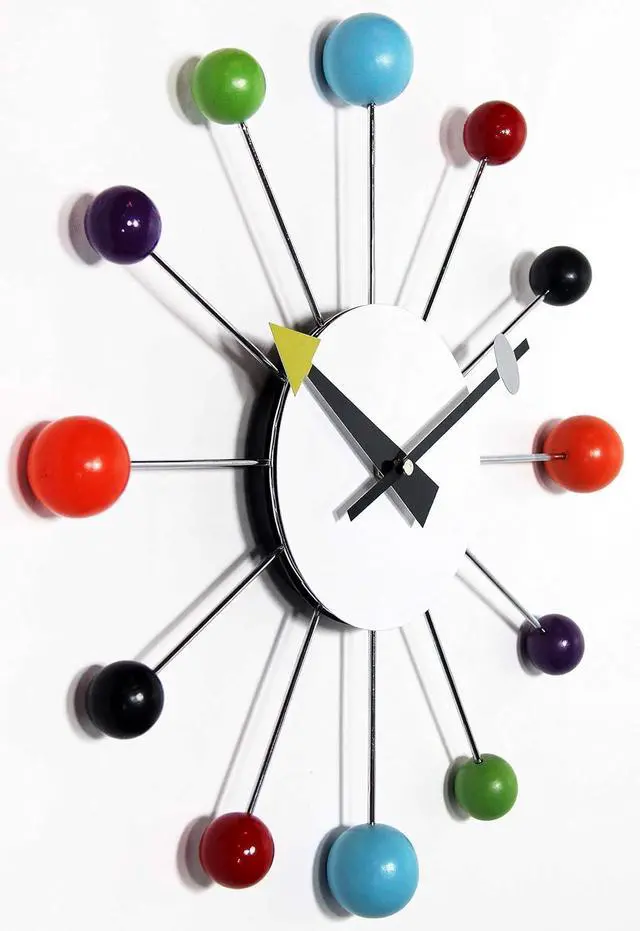 Alt view image 4 of 7 - Infinity Instruments Orb Spoke Midcentury Modern 15 inch Retro Starburst Ball Wall Clock Quiet Quartz Movement Mid Century Decorative, Multi, Multicolor