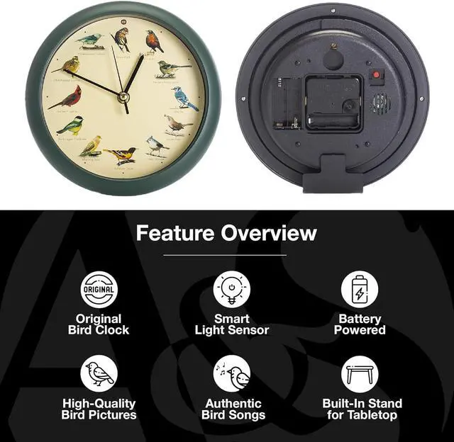 Alt view image 3 of 7 - Mark Feldstein, The Original Singing Bird Clock, 8 Inch, Green