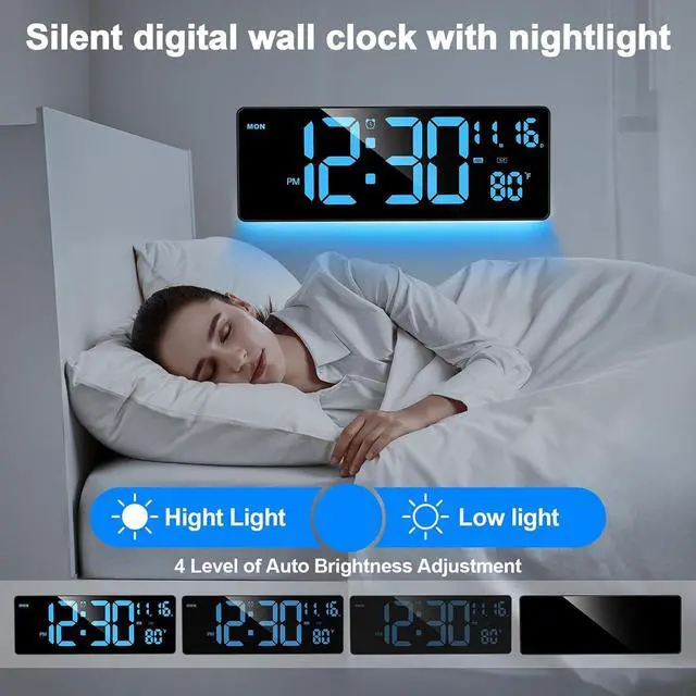 Alt view image 5 of 6 - XREXS Digital Wall Clock Large Display, 16.5" LED Wall Clock with 6 Color Changes Night Lights, Auto DST, Count Up/Down Timer with Remote Control for Living Room Bedroom Office Wall Decor