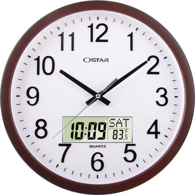 Main image of OSTAR 14" Large Analog Digital Display Wall Clock Silent Non-Ticking, Day of The Week Temperature Battery Operated Clock for Living Room Bedroom Kitchen