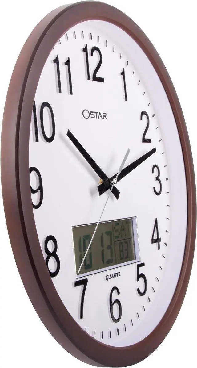 Alt view image 3 of 7 - OSTAR 14" Large Analog Digital Display Wall Clock Silent Non-Ticking, Day of The Week Temperature Battery Operated Clock for Living Room Bedroom Kitchen