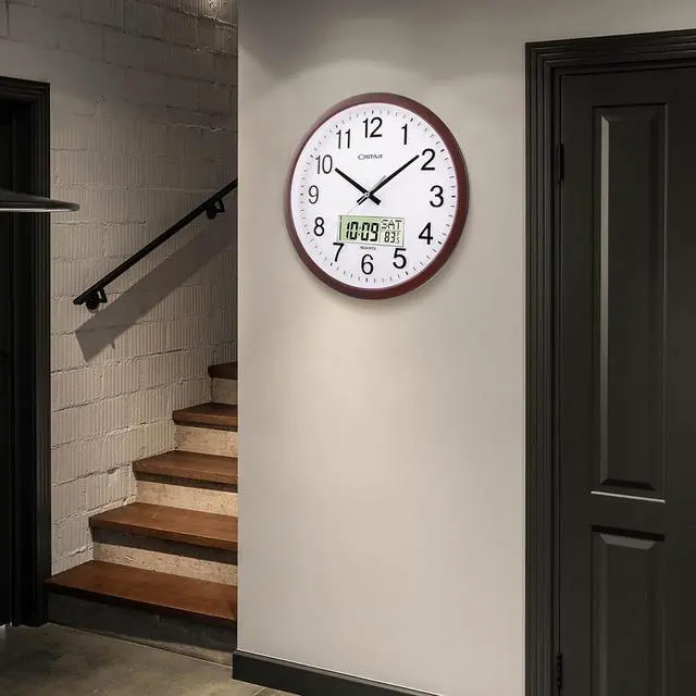 Alt view image 7 of 7 - OSTAR 14" Large Analog Digital Display Wall Clock Silent Non-Ticking, Day of The Week Temperature Battery Operated Clock for Living Room Bedroom Kitchen