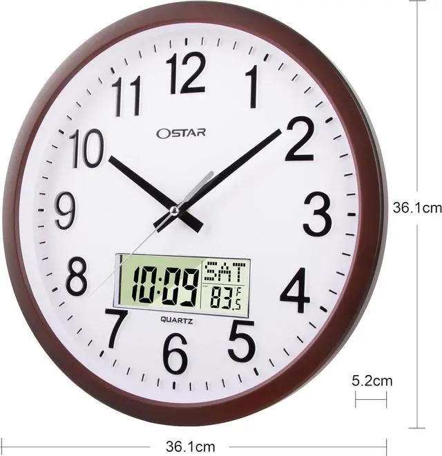 Alt view image 5 of 7 - OSTAR 14" Large Analog Digital Display Wall Clock Silent Non-Ticking, Day of The Week Temperature Battery Operated Clock for Living Room Bedroom Kitchen