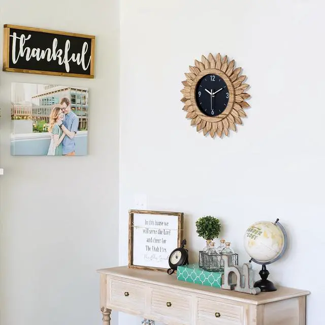 Alt view image 6 of 7 - Honiway Wall Clock Battery Operated 12 in Rustic Wood Boho Sunburst Decorative Wall Clock Silent Non Ticking Farmhouse Small Wall Clocks for Living Room Kitchen Bathroom Bedroom Decor (Rustic Brown)