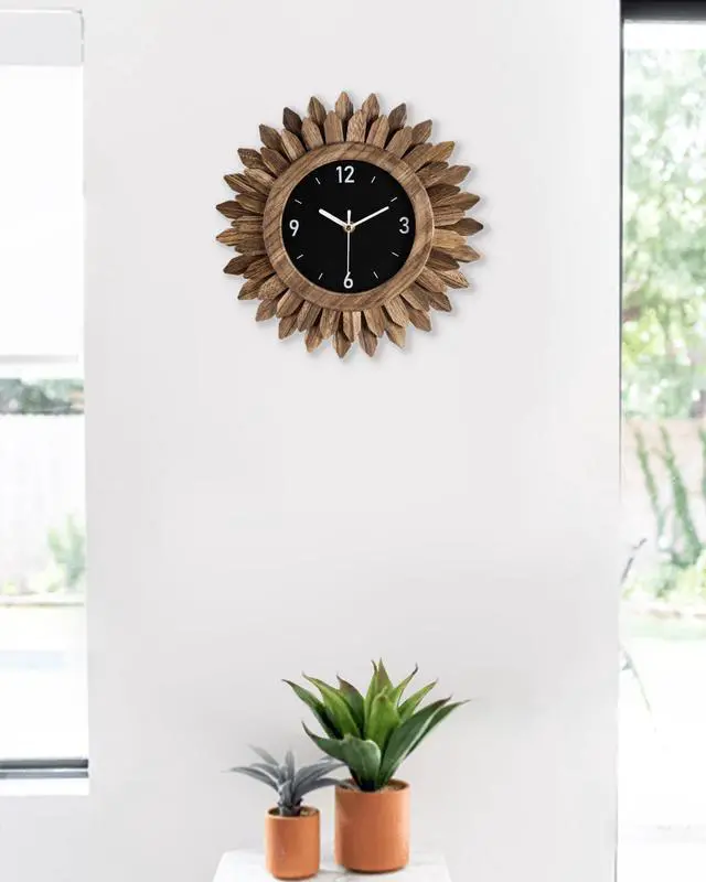 Alt view image 7 of 7 - Honiway Wall Clock Battery Operated 12 in Rustic Wood Boho Sunburst Decorative Wall Clock Silent Non Ticking Farmhouse Small Wall Clocks for Living Room Kitchen Bathroom Bedroom Decor (Rustic Brown)