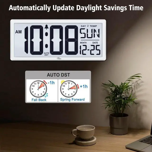 Alt view image 5 of 7 - WallarGe Backlight Digital Wall Clock Battery Operated - with Temperature and Date 14.5'' Large Digital Wall Clock, Easy to Read and Set, Auto DST