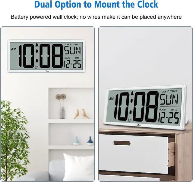Alt view image 7 of 7 - WallarGe Backlight Digital Wall Clock Battery Operated - with Temperature and Date 14.5'' Large Digital Wall Clock, Easy to Read and Set, Auto DST