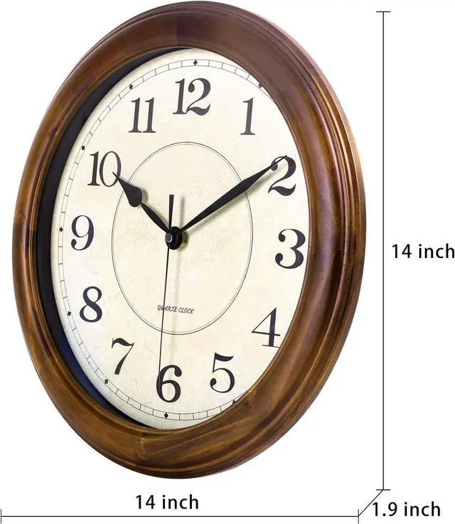 Alt view image 2 of 6 - Kesin Wall Clock Wood 14 Inch Silent Wall Clocks Large Decorative Battery Operated Non Ticking Analog Retro Clock for Living Room, Kitchen, Bedroom
