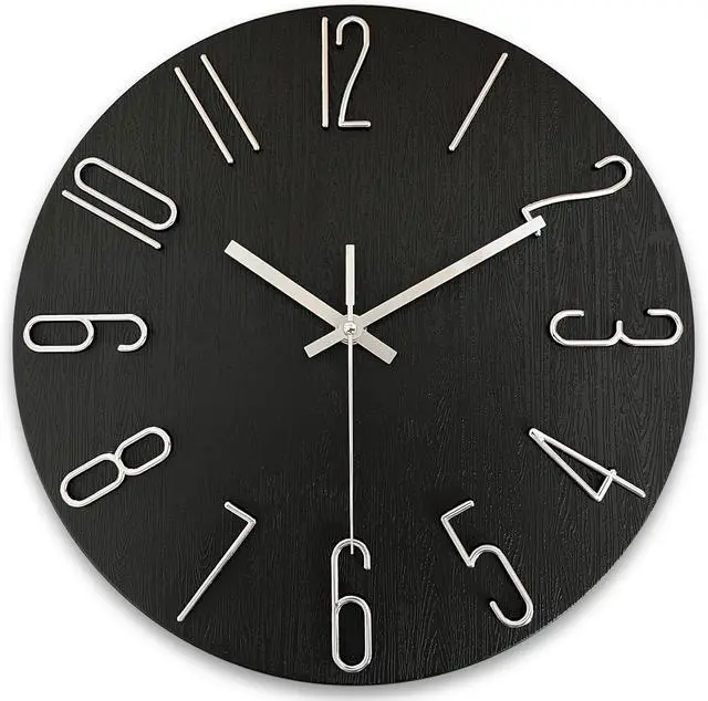 Main image of AIRUIFU Wall Clock 12 Inch Silent Non-Ticking Modern Clocks Battery Operated - Analog Small Classic for Office, Home, Bathroom, Kitchen, Bedroom, School, Living Room(Black)