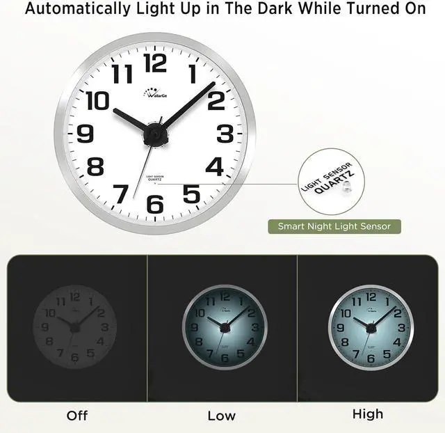 Alt view image 3 of 7 - WallarGe Night Light Wall Clock for Bedroom - Silent Lighted up Wall Clock Glow in The Dark, Battery Operated Wall Clocks for Living Room/Kitchen, Easy to Read Large Digital Display, 12 Inch