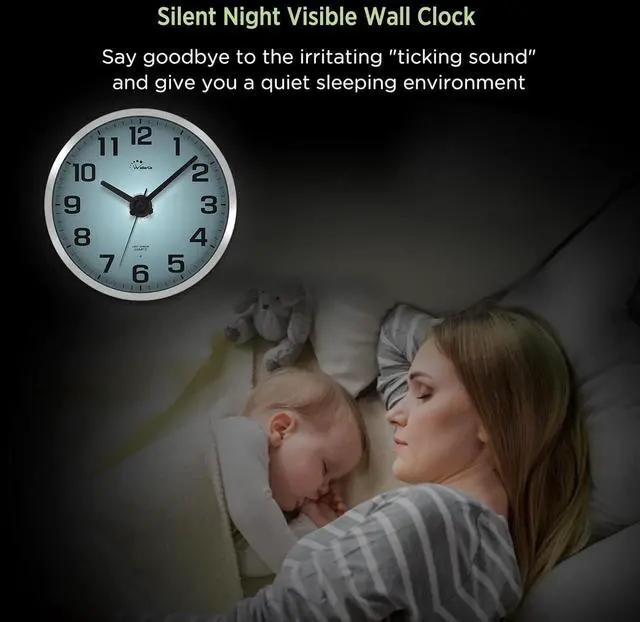 Alt view image 4 of 7 - WallarGe Night Light Wall Clock for Bedroom - Silent Lighted up Wall Clock Glow in The Dark, Battery Operated Wall Clocks for Living Room/Kitchen, Easy to Read Large Digital Display, 12 Inch