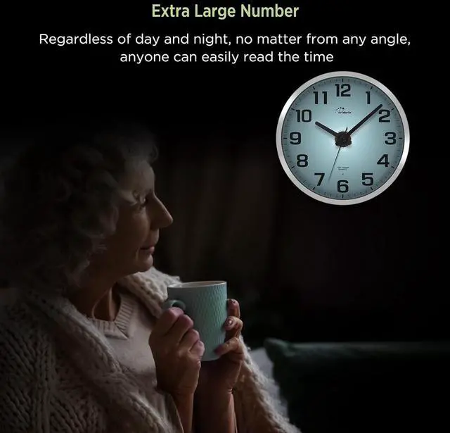 Alt view image 5 of 7 - WallarGe Night Light Wall Clock for Bedroom - Silent Lighted up Wall Clock Glow in The Dark, Battery Operated Wall Clocks for Living Room/Kitchen, Easy to Read Large Digital Display, 12 Inch