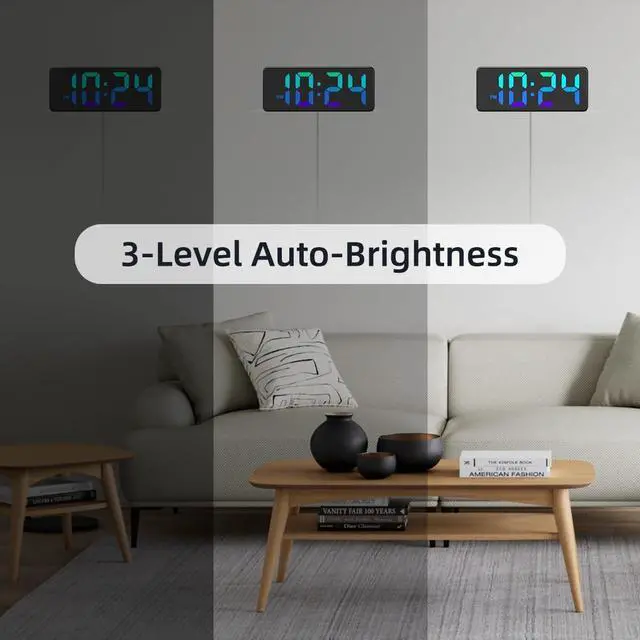 Alt view image 5 of 7 - LED Digital Wall Clock with Dynamic RGB Display, Big Digits, Auto-Brightness, 12/24Hr Format, Modern Electric Small Silent Wall Clock for Living Room, Bedroom, Classroom, Farmhouse, Kitchen, Office