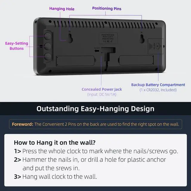 Alt view image 6 of 7 - LED Digital Wall Clock with Dynamic RGB Display, Big Digits, Auto-Brightness, 12/24Hr Format, Modern Electric Small Silent Wall Clock for Living Room, Bedroom, Classroom, Farmhouse, Kitchen, Office