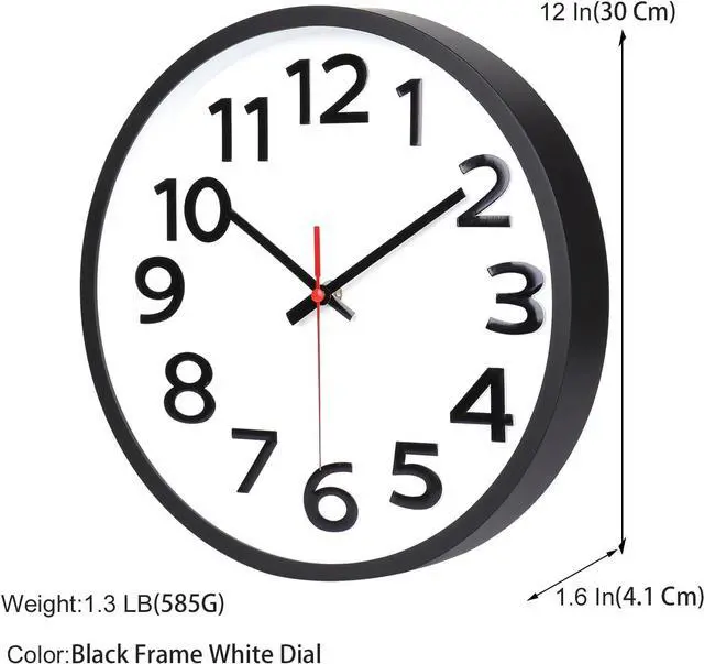 Alt view image 4 of 6 - Wall Clock 12 Inch Silent Non-Ticking Big Numbers Easy to Read Wall Clocks Decorative for Office School Bedroom Home