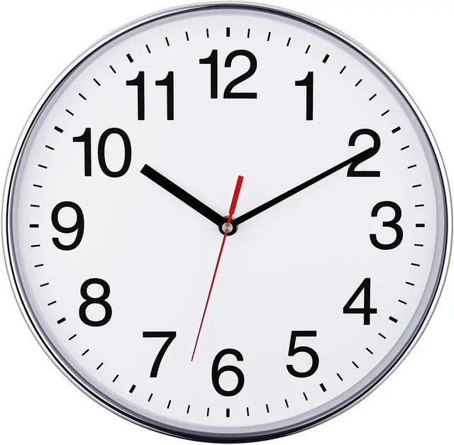 Main image of Plumeet Extra Large Wall Clock - 16" Non Ticking Silent Quartz Black Wall Clocks - Simple Design Wall Clocks for Living Room Decor, Battery Operated, Chrome