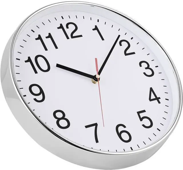 Alt view image 3 of 7 - Plumeet Extra Large Wall Clock - 16" Non Ticking Silent Quartz Black Wall Clocks - Simple Design Wall Clocks for Living Room Decor, Battery Operated, Chrome