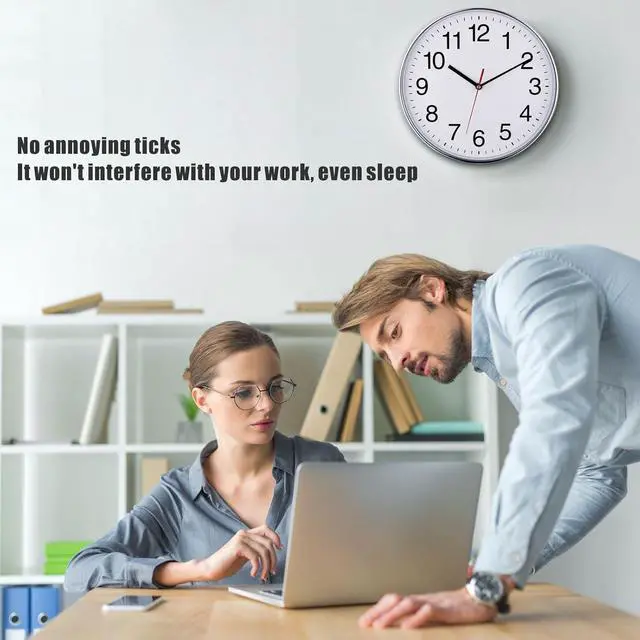 Alt view image 5 of 7 - Plumeet Extra Large Wall Clock - 16" Non Ticking Silent Quartz Black Wall Clocks - Simple Design Wall Clocks for Living Room Decor, Battery Operated, Chrome