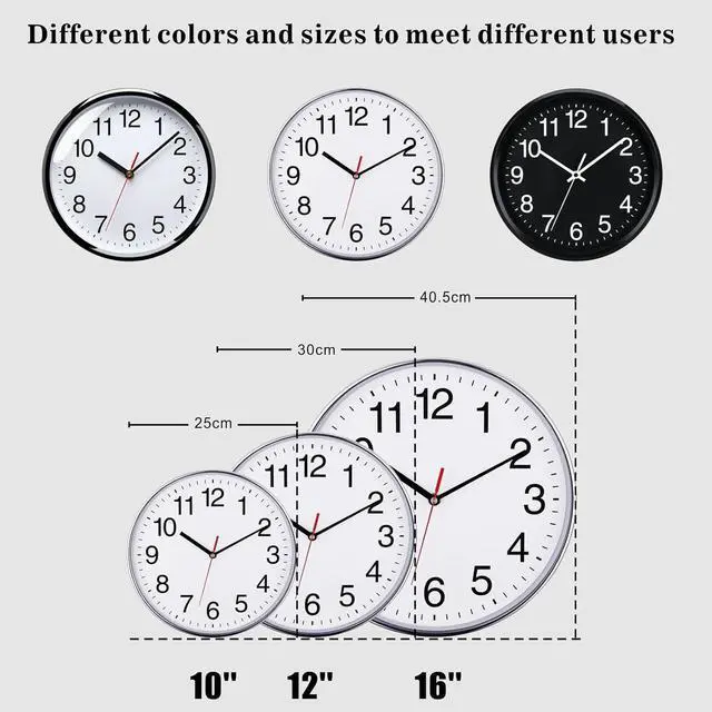 Alt view image 7 of 7 - Plumeet Extra Large Wall Clock - 16" Non Ticking Silent Quartz Black Wall Clocks - Simple Design Wall Clocks for Living Room Decor, Battery Operated, Chrome