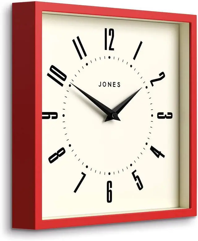 Alt view image 2 of 7 - JONES CLOCKS® Box Wall Clock | Retro Square | 10 inch | Red | Easy to Read Numbers | Perfect Kitchen or Office Clock