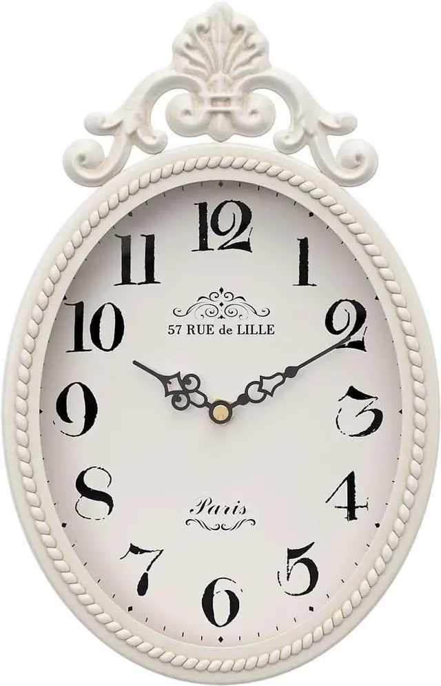 Main image of Abdurey Small French Retro Decorative Wall Clock, Ivory White Vintage Oval Style,Silent Battery Operated Boho Decor Wall Clocks for Farmhouse,Kitchen,Bedroom,Bathroom(10.4" H x 6.7" W)