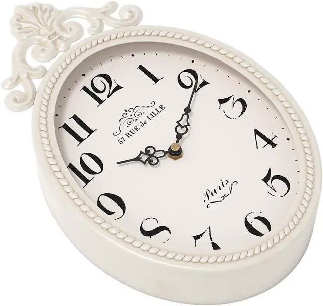 Alt view image 3 of 7 - Abdurey Small French Retro Decorative Wall Clock, Ivory White Vintage Oval Style,Silent Battery Operated Boho Decor Wall Clocks for Farmhouse,Kitchen,Bedroom,Bathroom(10.4" H x 6.7" W)