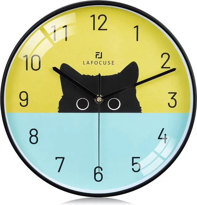 Main image of Lafocuse 12 Inch Silent Cat Wall Clock Battery Operated, Black Cat Clock Analog for Girls Room, Cute Animal Clock for Kids Bedroom