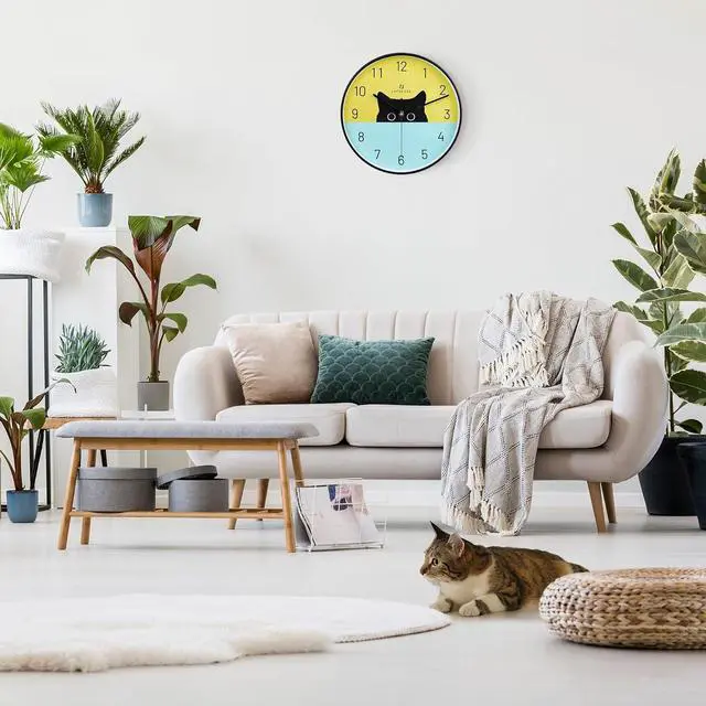 Alt view image 3 of 7 - Lafocuse 12 Inch Silent Cat Wall Clock Battery Operated, Black Cat Clock Analog for Girls Room, Cute Animal Clock for Kids Bedroom